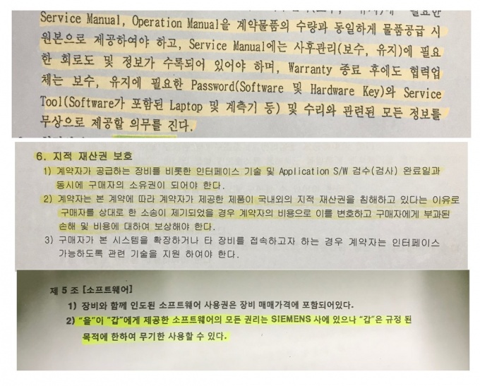 위에서부터 대학병원, 공공병원, 중소병원 계약서