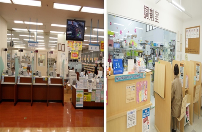 사진설명: 조제실을 개방적으로 운영하고 있는 일본의 약국.